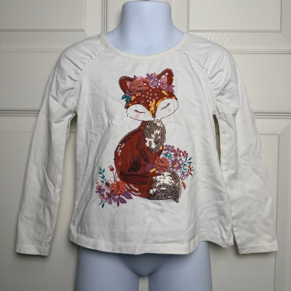 Haute Hippie Kids White Fox Sequin Floral Long Sleeve Top Size XS 4